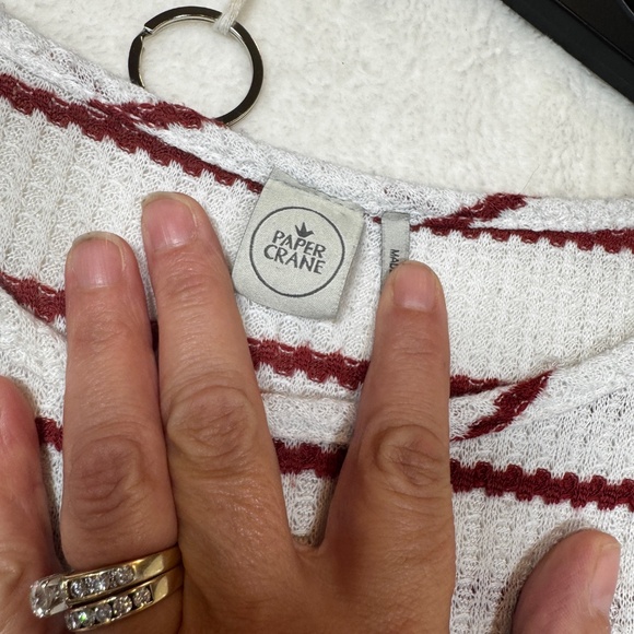 Paper Crane Shirt Womens Size Large Striped White Cropped Oversized Waffle knit - Picture 2 of 6